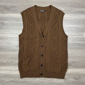 Paul Jones Brown Cable Knit‎ Sweater Vest L Chunky Knit Grandpa Core Fall